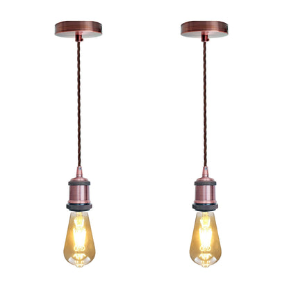 Copper Pendant Lamp Holder – 2 m Brown Twisted Fabric Cable, E27 - photo 2