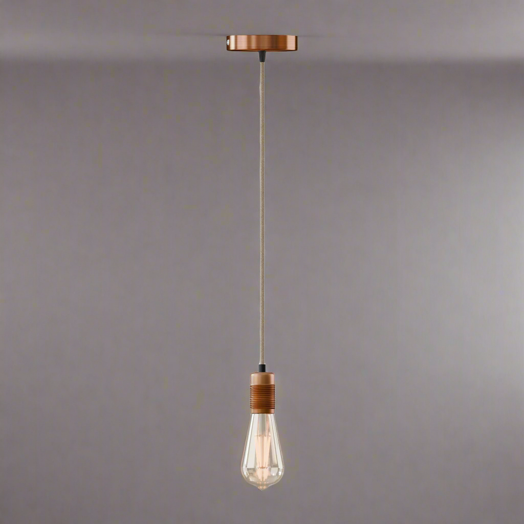 Vintage Pendant Light Fitting – Copper or Brass, Braided Cable, E27 - photo 10
