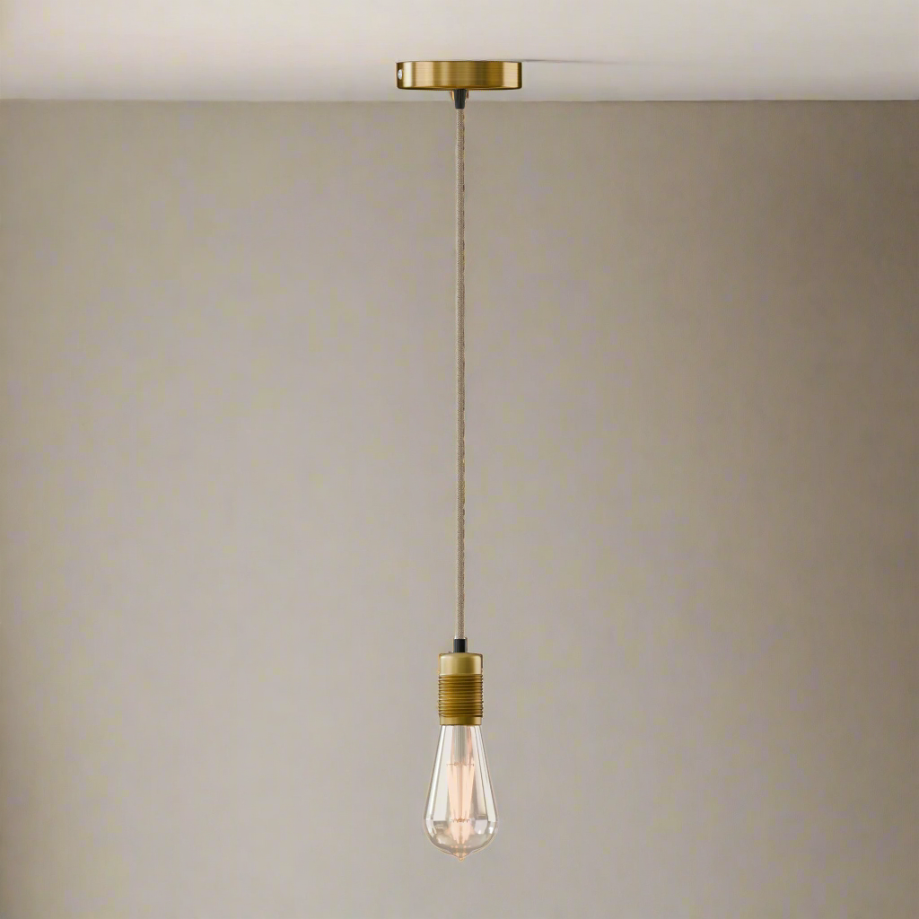 Vintage Pendant Light Fitting – Copper or Brass, Braided Cable, E27 - photo 11