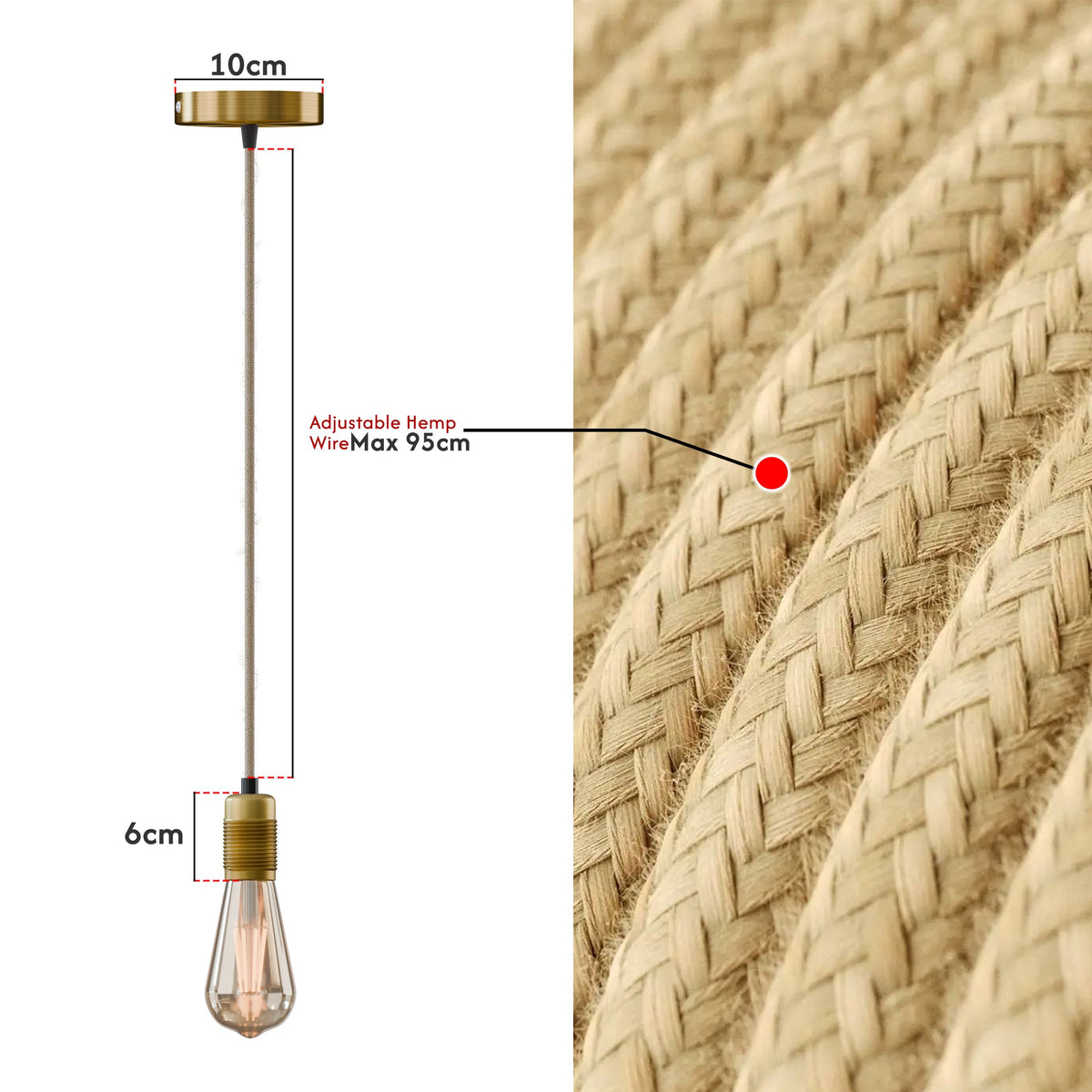 Vintage Pendant Light Fitting – Copper or Brass, Braided Cable, E27 - photo 3