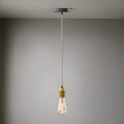 Vintage Pendant Light Fitting – Copper or Brass, Braided Cable, E27 - photo 8