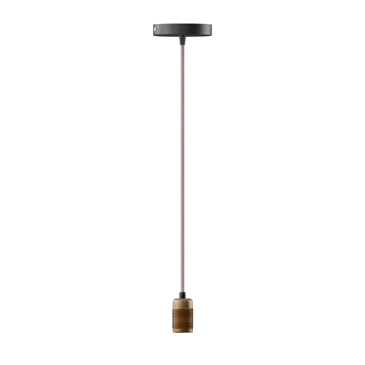 Vintage Pendant Light Fitting – Copper or Brass, Braided Cable, E27 - Copper, Black, Without Bulb
