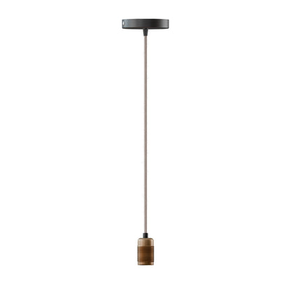 Vintage Pendant Light Fitting – Copper or Brass, Braided Cable, E27 - Copper, Black, Without Bulb