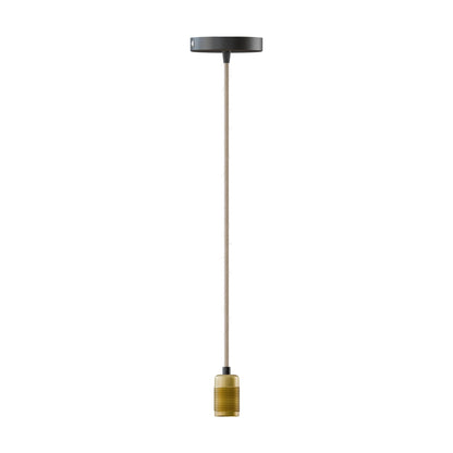 Vintage Pendant Light Fitting – Copper or Brass, Braided Cable, E27 - Yellow Brass, Black, Without Bulb