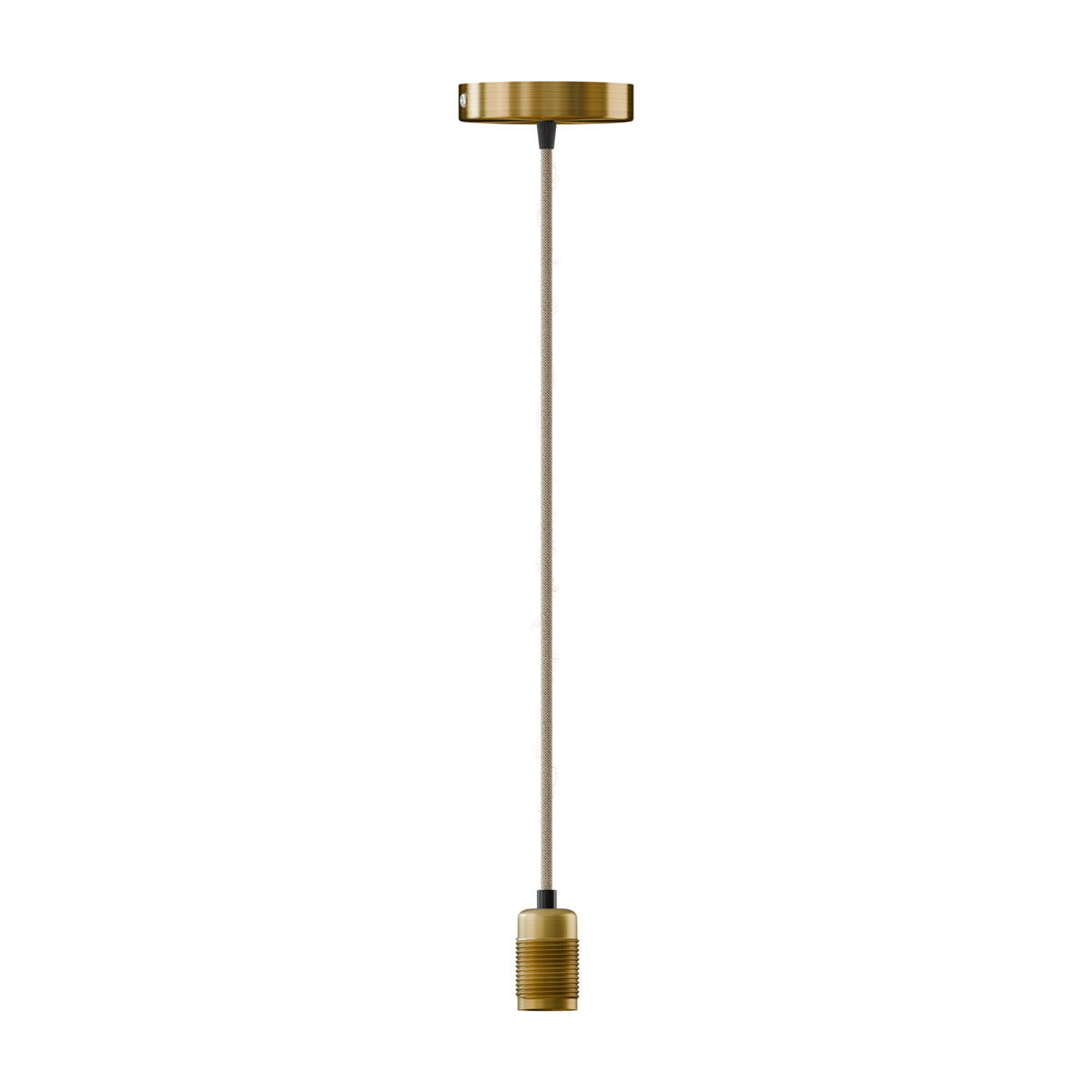 Vintage Pendant Light Fitting – Copper or Brass, Braided Cable, E27 - Yellow Brass, Yellow Brass, Without Bulb