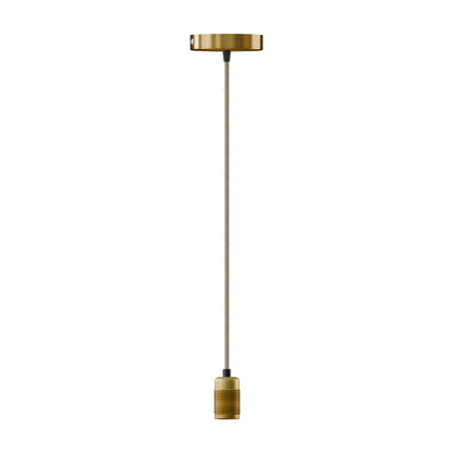 Vintage Pendant Light Fitting – Copper or Brass, Braided Cable, E27 - Yellow Brass, Yellow Brass, Without Bulb