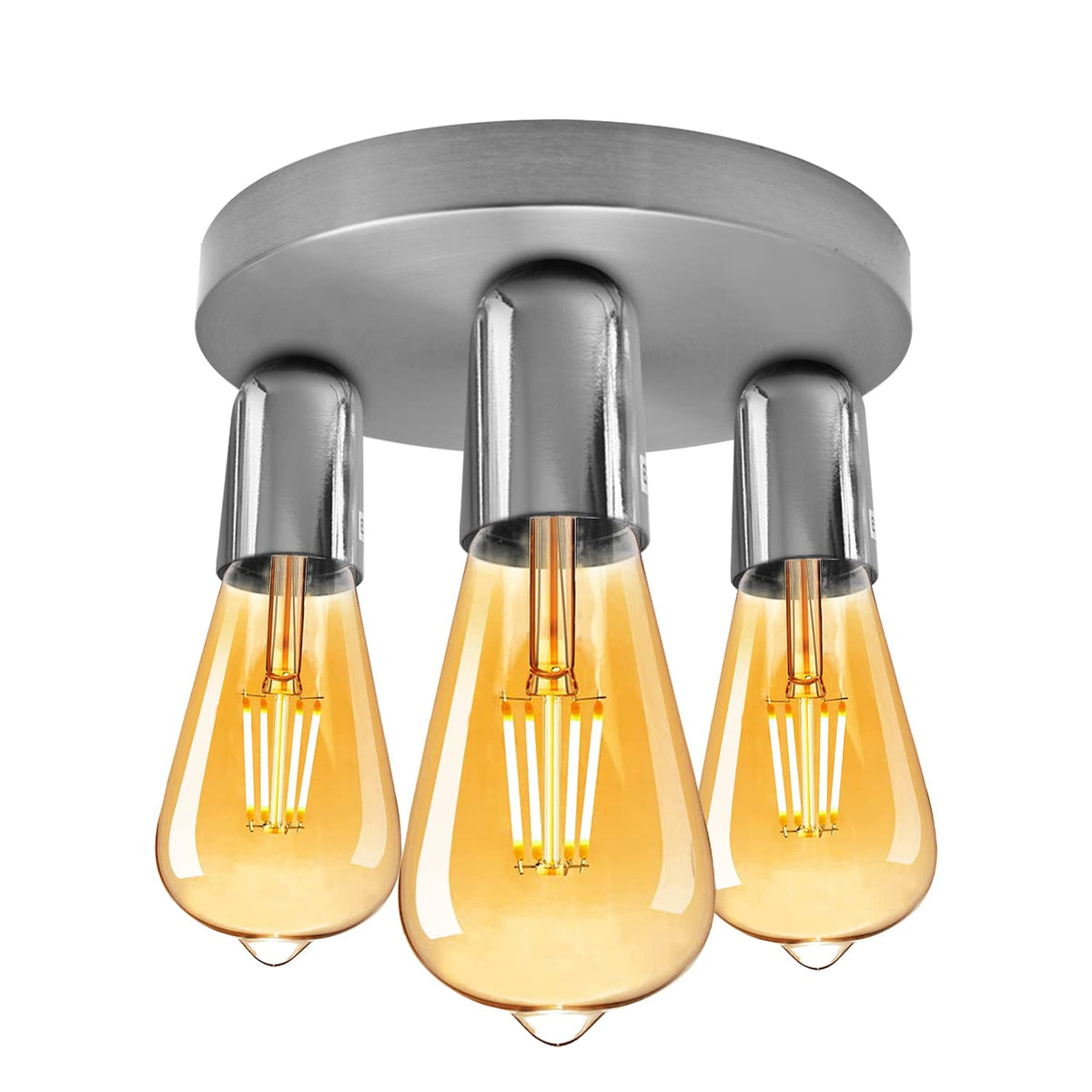 3-Light Semi-Flush Ceiling Light – E27 Holders, 9 Finishes - Chrome, No Shade, ST64 Bulb