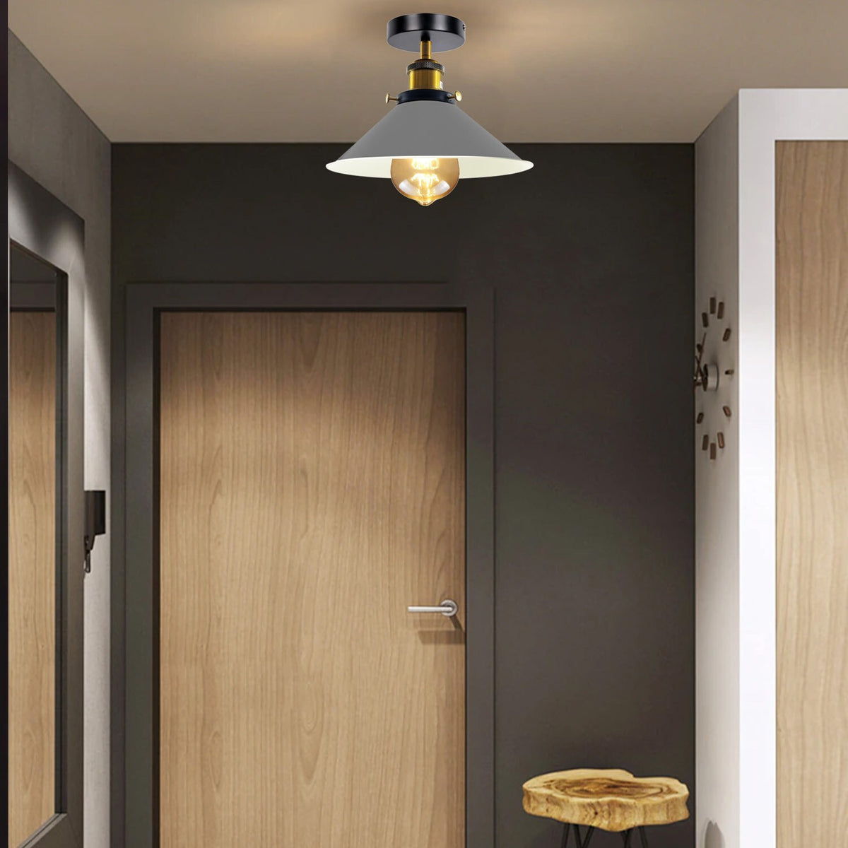 Semi Flush Ceiling Light – 22 cm Metal Cone Shade, Many Colours, E27 - photo 2