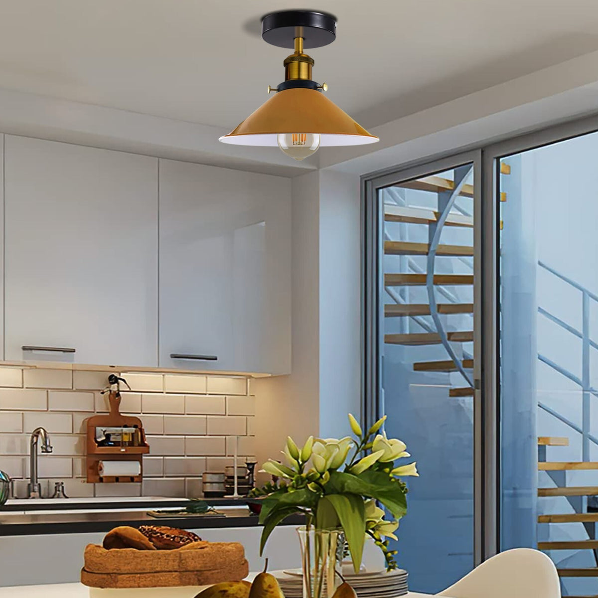 Semi Flush Ceiling Light – 22 cm Metal Cone Shade, Many Colours, E27 - photo 3