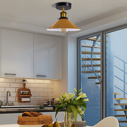 Semi Flush Ceiling Light – 22 cm Metal Cone Shade, Many Colours, E27 - photo 3