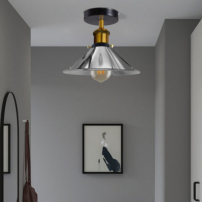 Semi Flush Ceiling Light – 22 cm Metal Cone Shade, Many Colours, E27 - photo 5