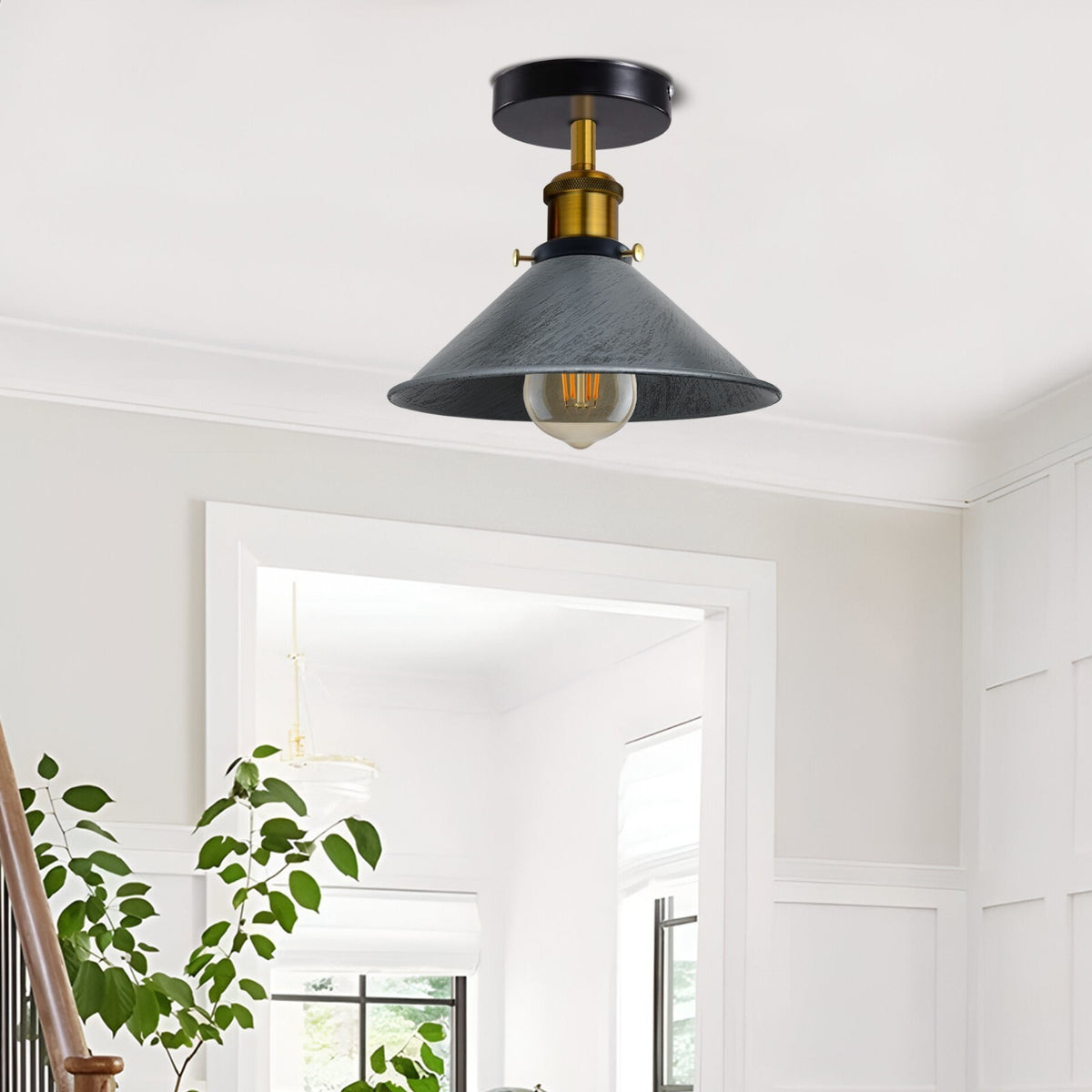 Semi Flush Ceiling Light – 22 cm Metal Cone Shade, Many Colours, E27 - photo 6
