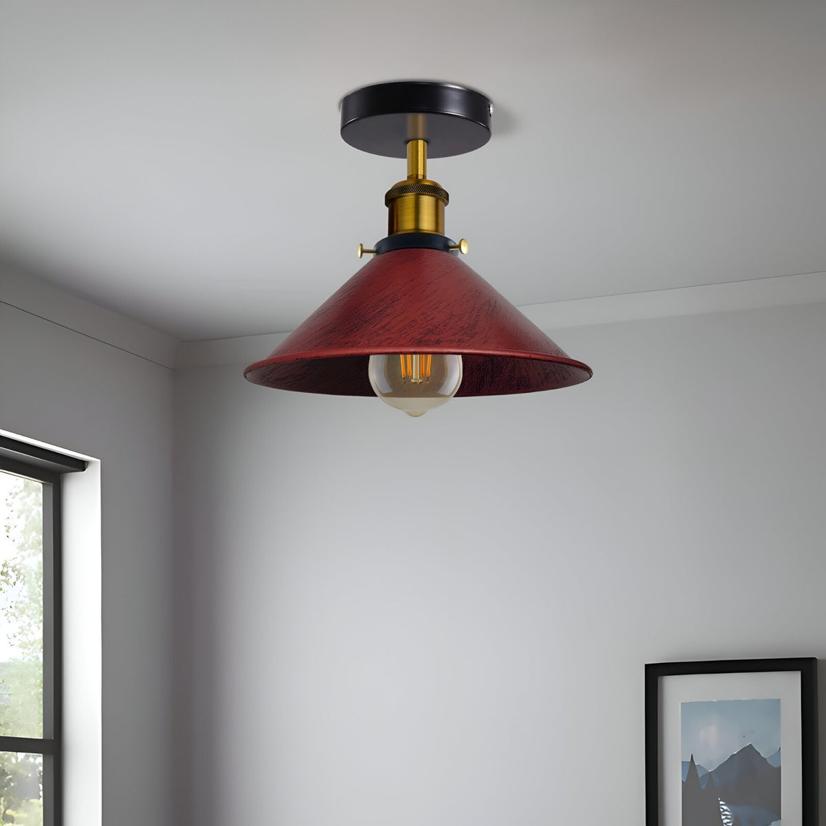 Semi Flush Ceiling Light – 22 cm Metal Cone Shade, Many Colours, E27 - photo 7