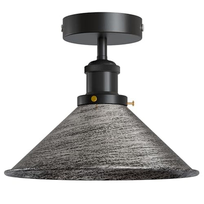 Semi Flush Ceiling Light – 22 cm Metal Cone Shade, Many Colours, E27 - Black, Flat Cone 22 cm Brushed Silver, Without Bulb
