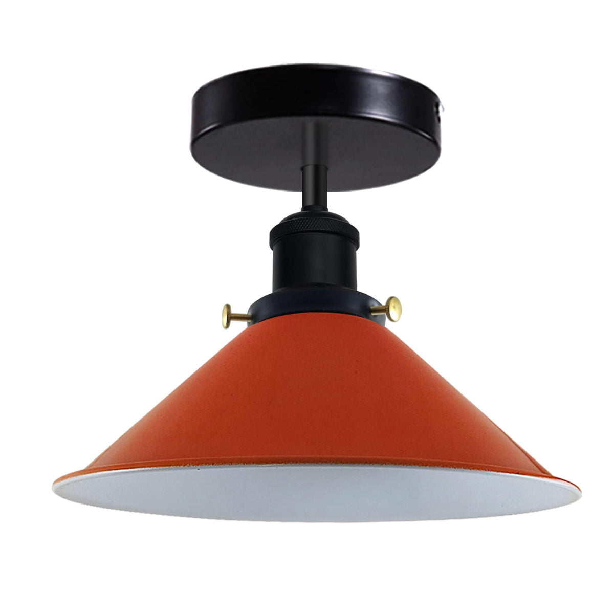 Semi Flush Ceiling Light – 22 cm Metal Cone Shade, Many Colours, E27 - Black, Flat Cone 22 cm Orange, Without Bulb