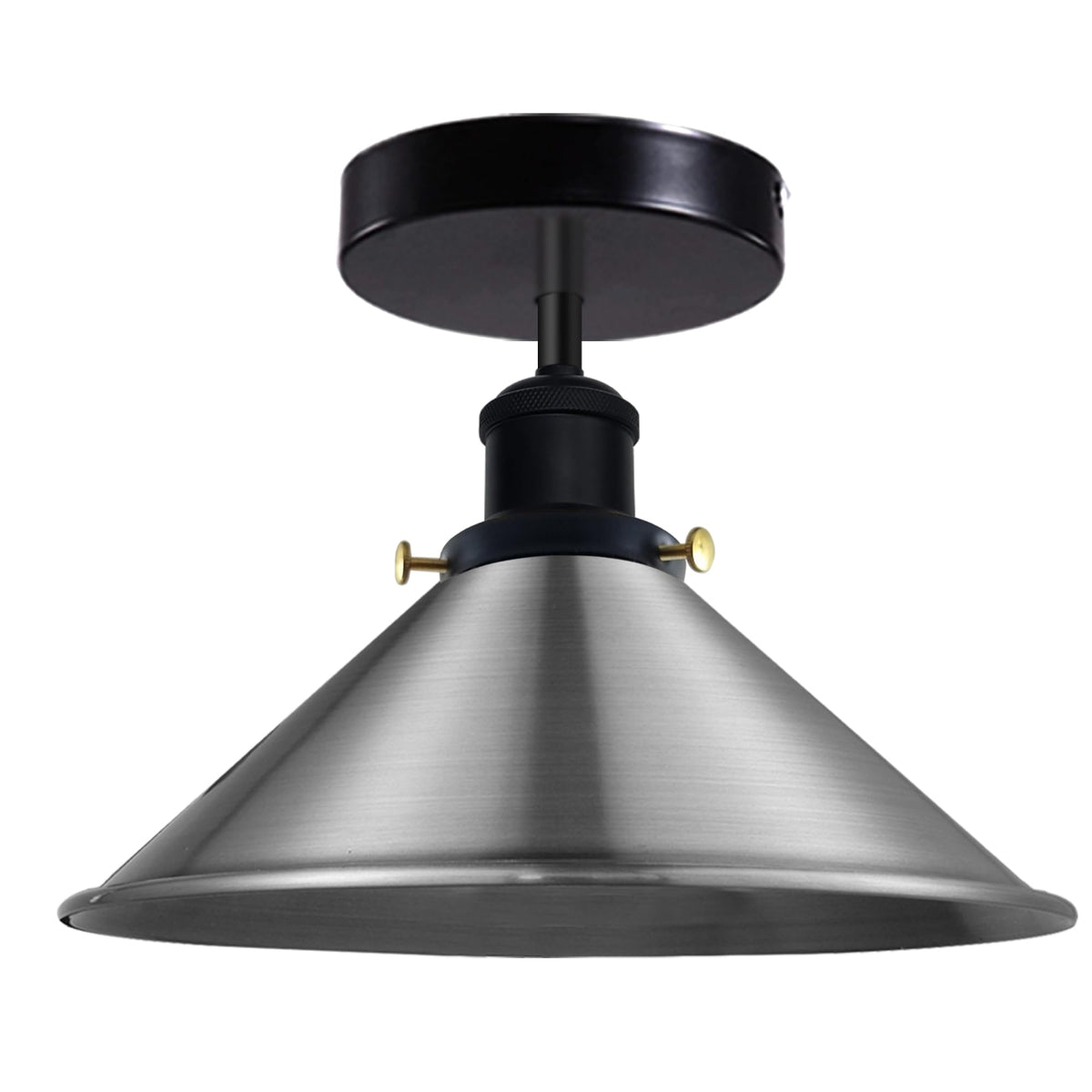 Semi Flush Ceiling Light – 22 cm Metal Cone Shade, Many Colours, E27 - Black, Flat Cone 22 cm Satin Nickel, Without Bulb