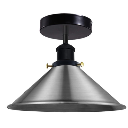 Semi Flush Ceiling Light – 22 cm Metal Cone Shade, Many Colours, E27 - Black, Flat Cone 22 cm Satin Nickel, Without Bulb