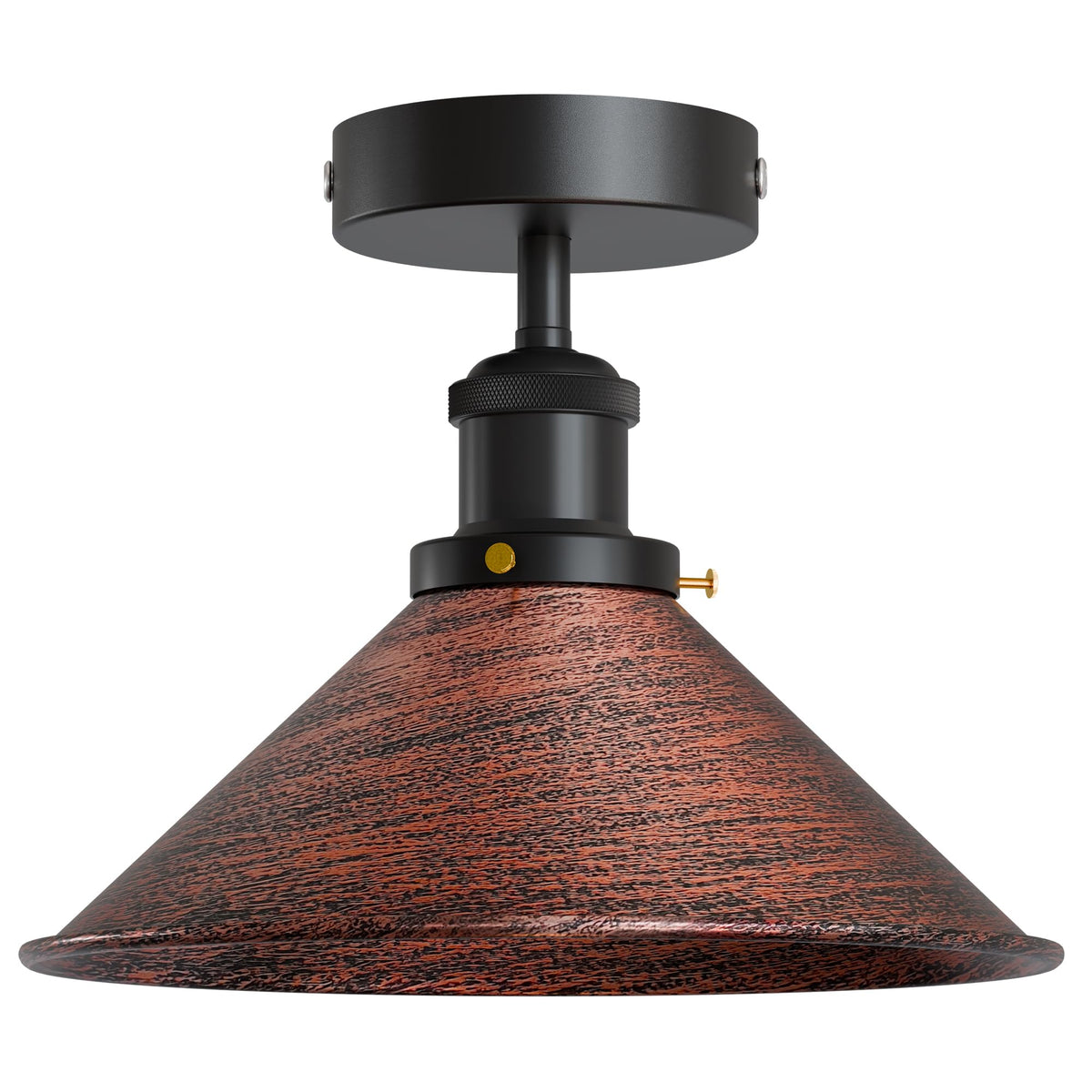 Semi Flush Ceiling Light – 22 cm Metal Cone Shade, Many Colours, E27 - Black, Flat Cone 22 cm Rustic Red, Without Bulb