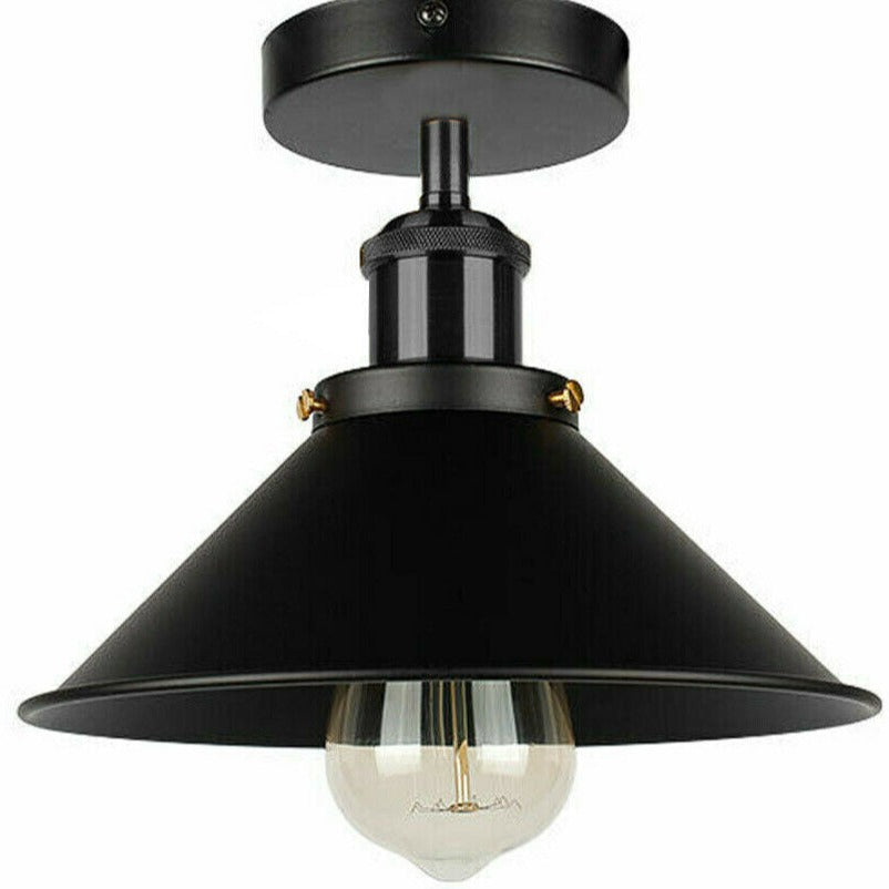Semi Flush Ceiling Light – 22 cm Metal Cone Shade, Many Colours, E27 - Black, Flat Cone 22 cm Black, Without Bulb