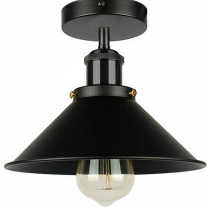 Semi Flush Ceiling Light – 22 cm Metal Cone Shade, Many Colours, E27 - Black, Flat Cone 22 cm Black, Without Bulb