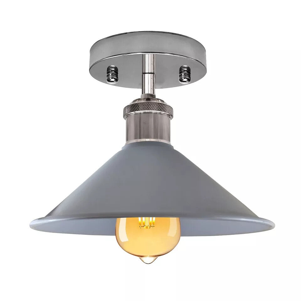 Semi Flush Ceiling Light – 22 cm Metal Cone Shade, Many Colours, E27 - photo 58
