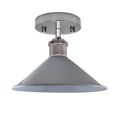 Semi Flush Ceiling Light – 22 cm Metal Cone Shade, Many Colours, E27 - Chrome, Flat Cone 22 cm Grey, Without Bulb