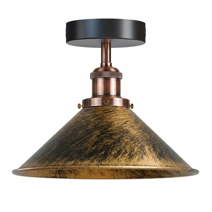 Semi Flush Ceiling Light – 22 cm Metal Cone Shade, Many Colours, E27 - Copper, Flat Cone 22 cm Brushed Copper, Without Bulb