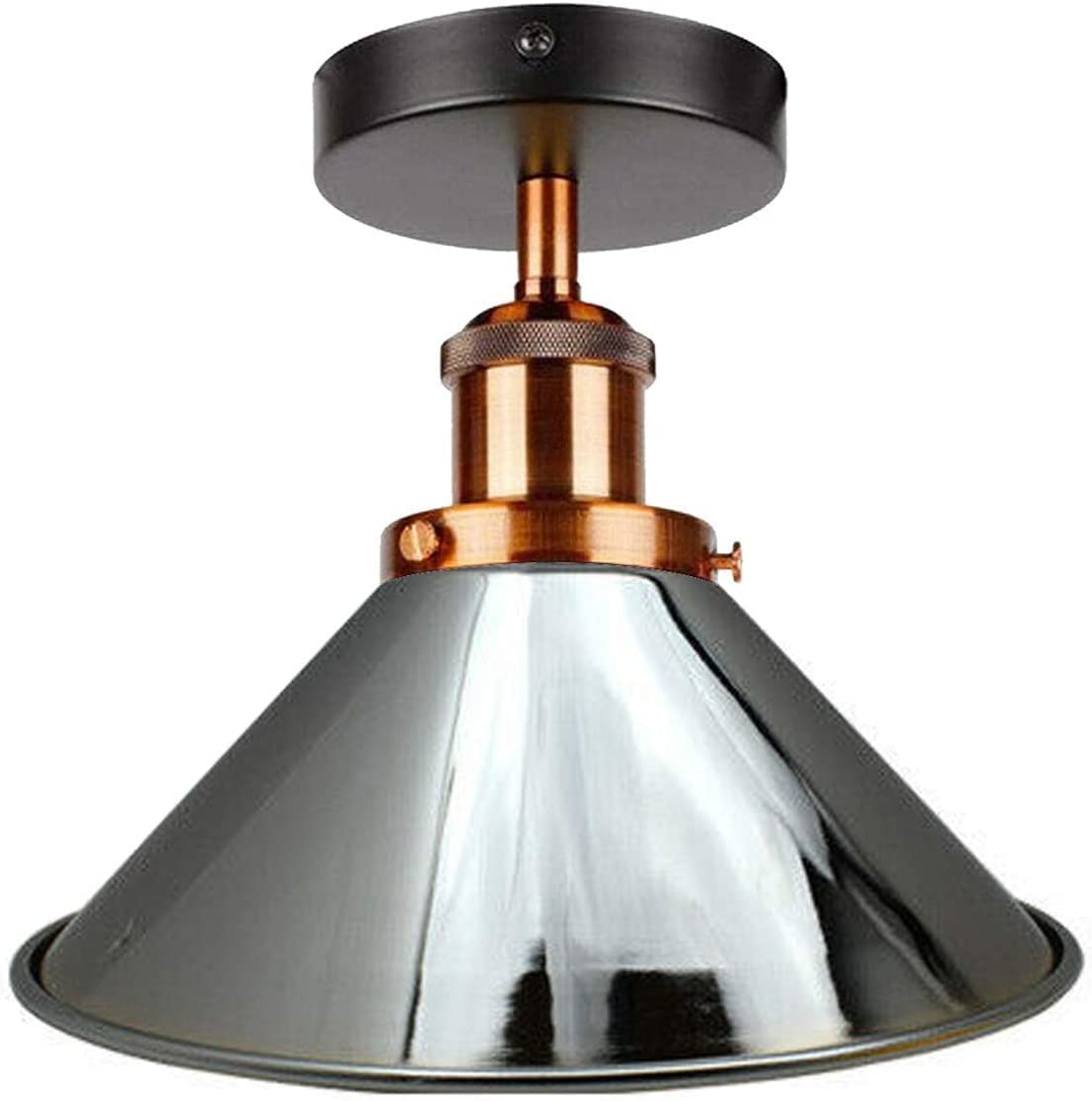 Semi Flush Ceiling Light – 22 cm Metal Cone Shade, Many Colours, E27 - Copper, Flat Cone 22 cm Chrome, Without Bulb