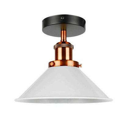 Semi Flush Ceiling Light – 22 cm Metal Cone Shade, Many Colours, E27 - Copper, Flat Cone 22 cm White, Without Bulb
