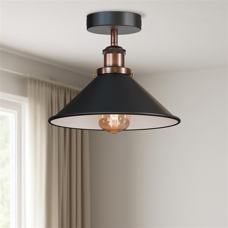 Semi Flush Ceiling Light – 22 cm Metal Cone Shade, Many Colours, E27 - photo 61