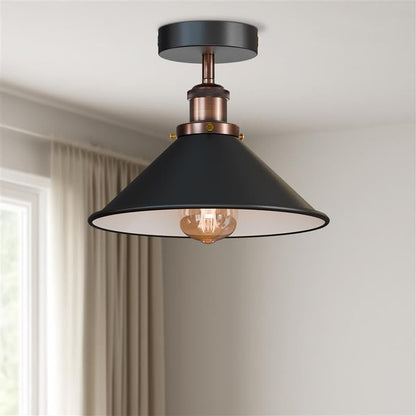 Semi Flush Ceiling Light – 22 cm Metal Cone Shade, Many Colours, E27 - photo 61