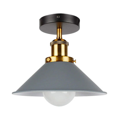 Semi Flush Ceiling Light – 22 cm Metal Cone Shade, Many Colours, E27 - Copper, Flat Cone 22 cm Grey, Without Bulb
