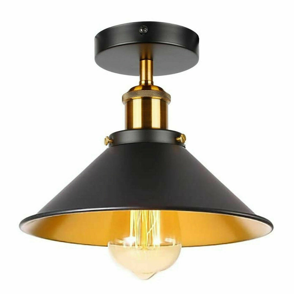 Semi Flush Ceiling Light – 22 cm Metal Cone Shade, Many Colours, E27 - photo 55