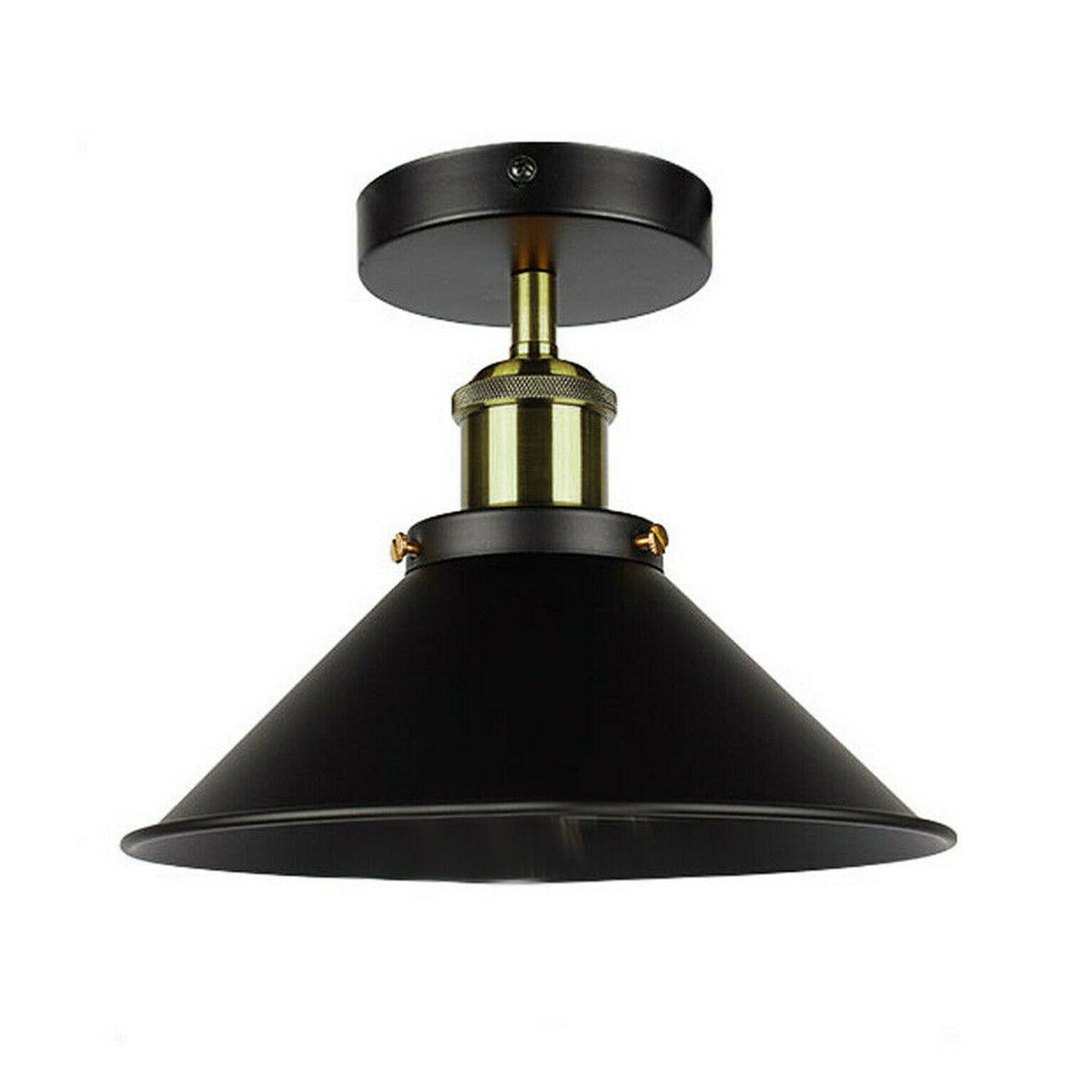 Semi Flush Ceiling Light – 22 cm Metal Cone Shade, Many Colours, E27 - Green Brass, Flat Cone 22 cm Black, Without Bulb