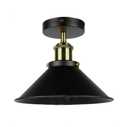Semi Flush Ceiling Light – 22 cm Metal Cone Shade, Many Colours, E27 - Green Brass, Flat Cone 22 cm Black, Without Bulb