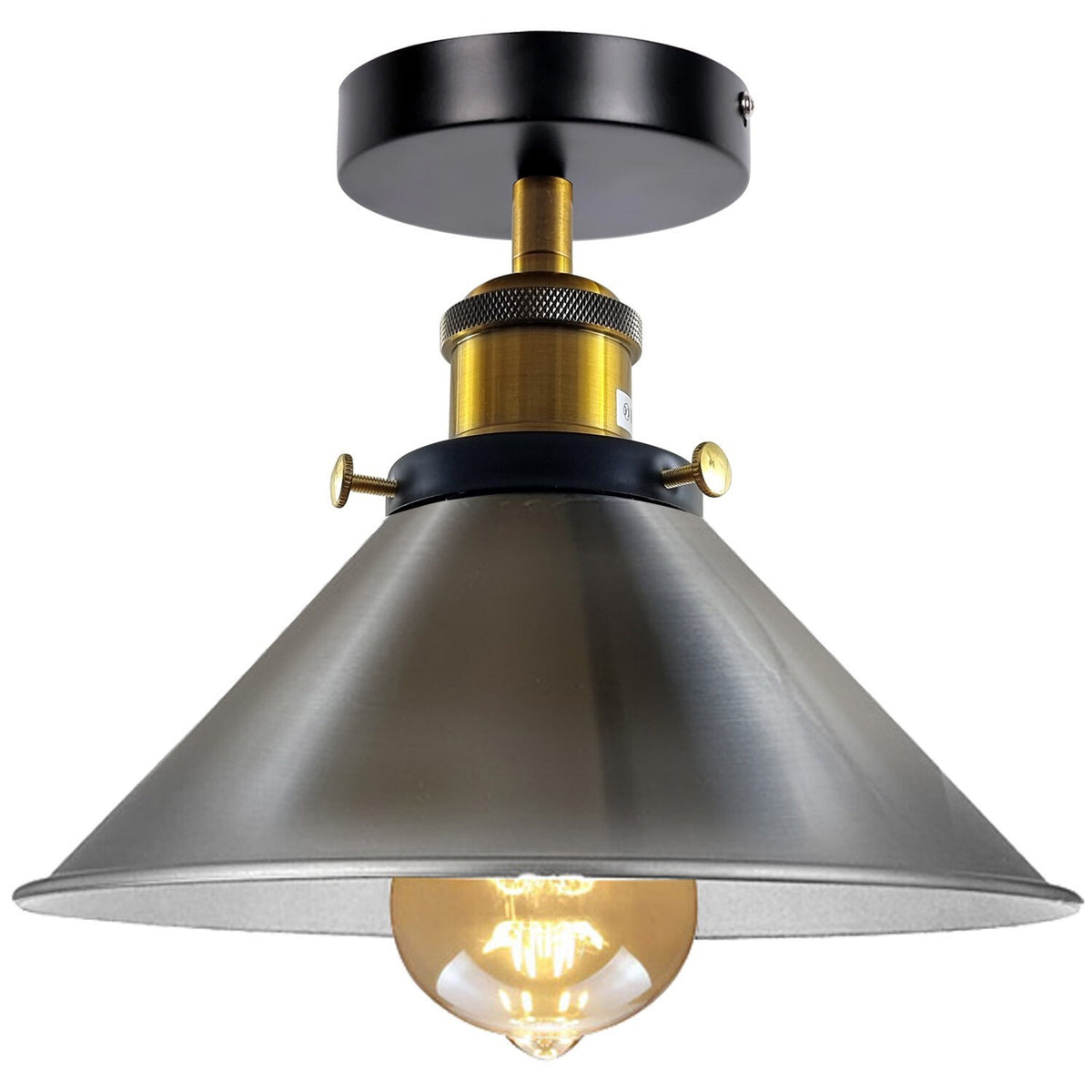 Semi Flush Ceiling Light – 22 cm Metal Cone Shade, Many Colours, E27 - Yellow Brass, Flat Cone 22 cm Satin Nickel, Without Bulb