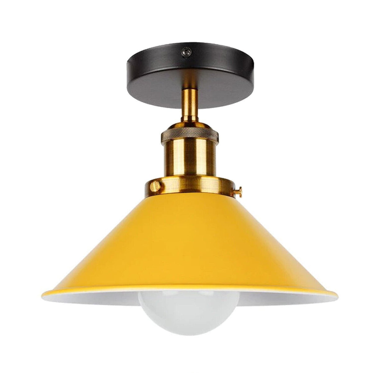Semi Flush Ceiling Light – 22 cm Metal Cone Shade, Many Colours, E27 - Yellow Brass, Flat Cone 22 cm Yellow, Without Bulb