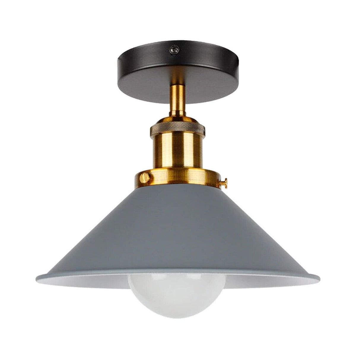 Semi Flush Ceiling Light – 22 cm Metal Cone Shade, Many Colours, E27 - Yellow Brass, Flat Cone 22 cm Grey, Without Bulb