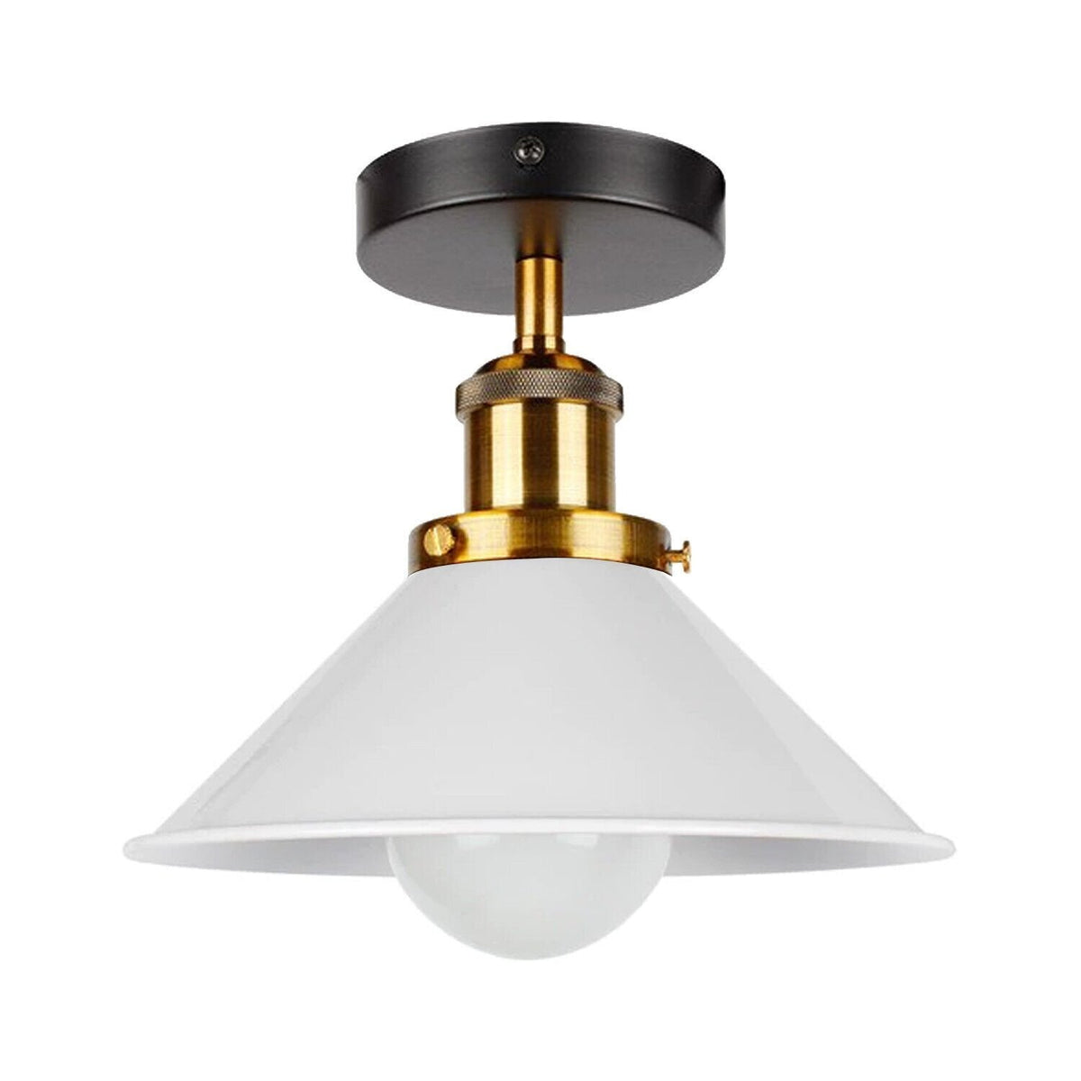 Semi Flush Ceiling Light – 22 cm Metal Cone Shade, Many Colours, E27 - Yellow Brass, Flat Cone 22 cm White, Without Bulb