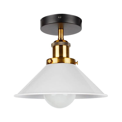 Semi Flush Ceiling Light – 22 cm Metal Cone Shade, Many Colours, E27 - Yellow Brass, Flat Cone 22 cm White, Without Bulb