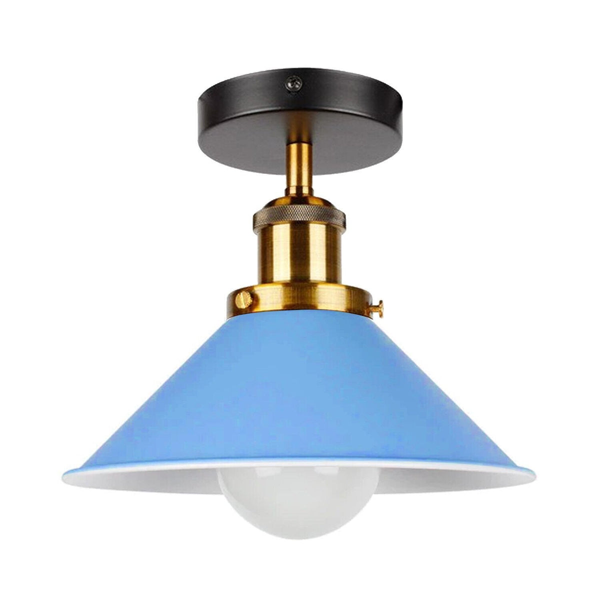 Semi Flush Ceiling Light – 22 cm Metal Cone Shade, Many Colours, E27 - Yellow Brass, Flat Cone 22 cm Blue, Without Bulb