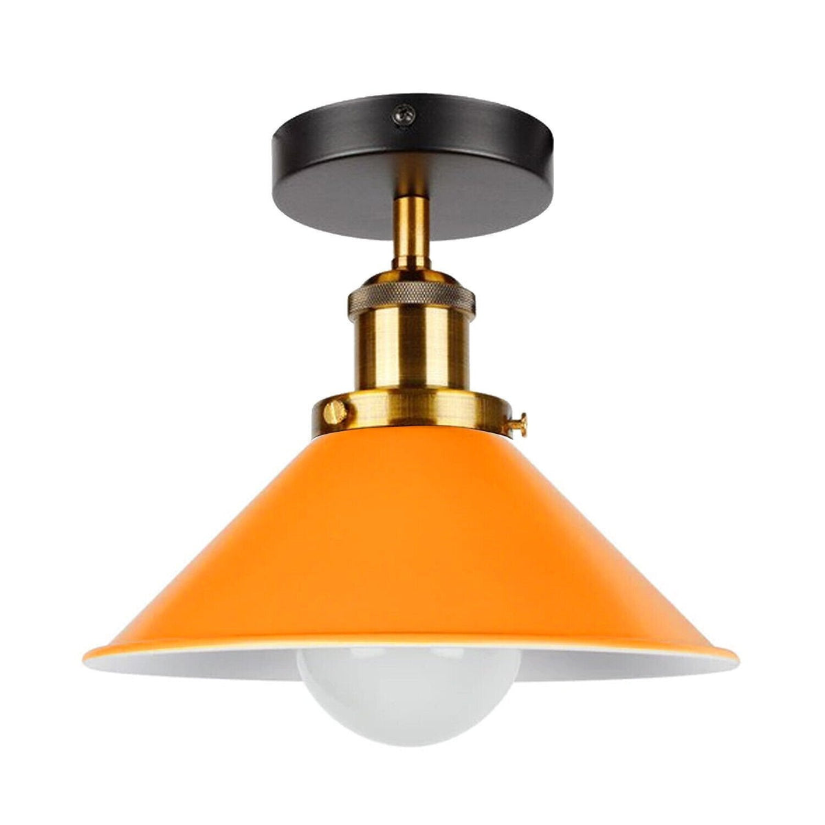 Semi Flush Ceiling Light – 22 cm Metal Cone Shade, Many Colours, E27 - Yellow Brass, Flat Cone 22 cm Orange, Without Bulb
