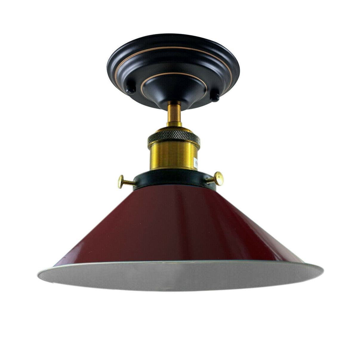 Semi Flush Ceiling Light – 22 cm Metal Cone Shade, Many Colours, E27 - Yellow Brass, Flat Cone 22 cm Burgundy, Without Bulb