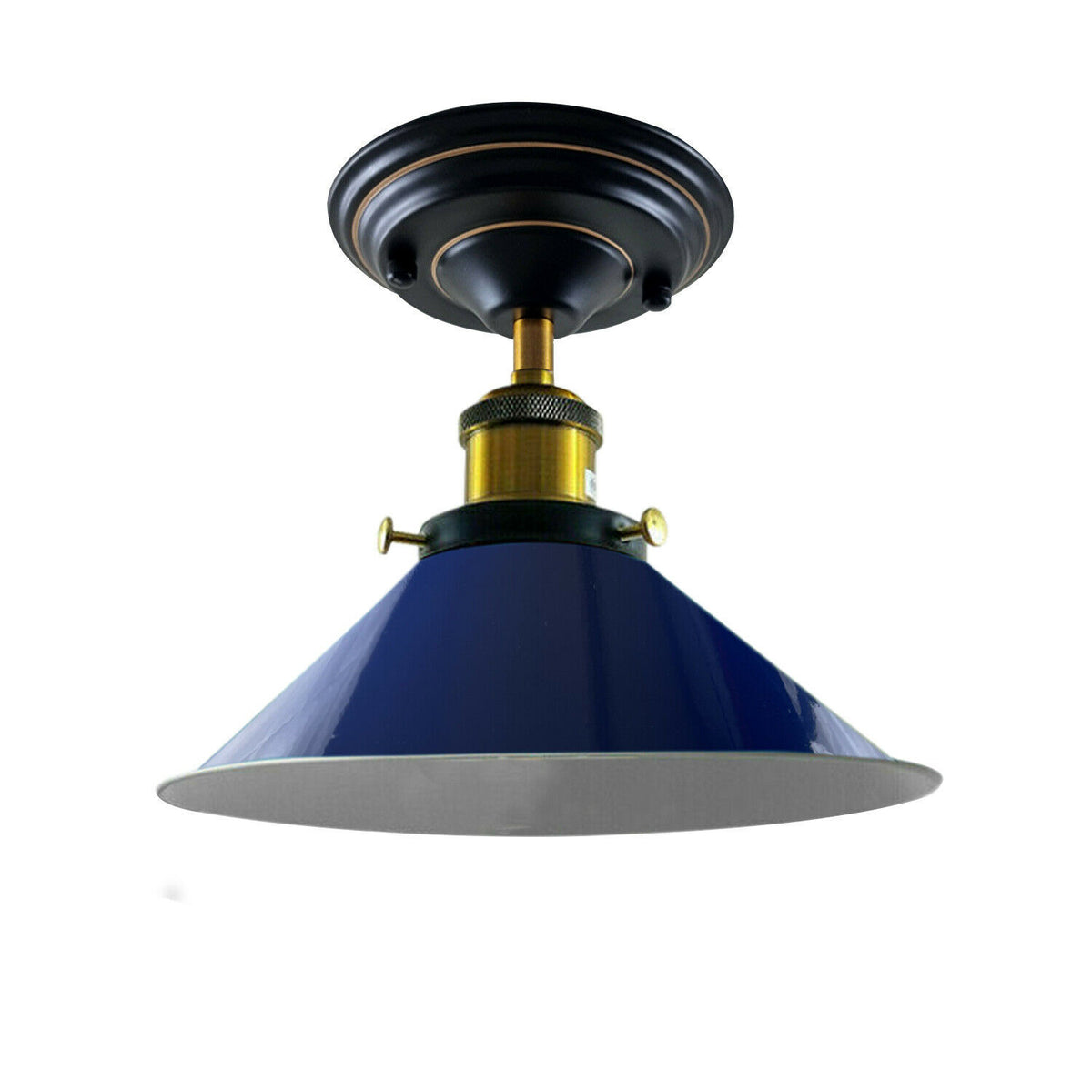 Semi Flush Ceiling Light – 22 cm Metal Cone Shade, Many Colours, E27 - Yellow Brass, Flat Cone 22 cm Navy Blue, Without Bulb