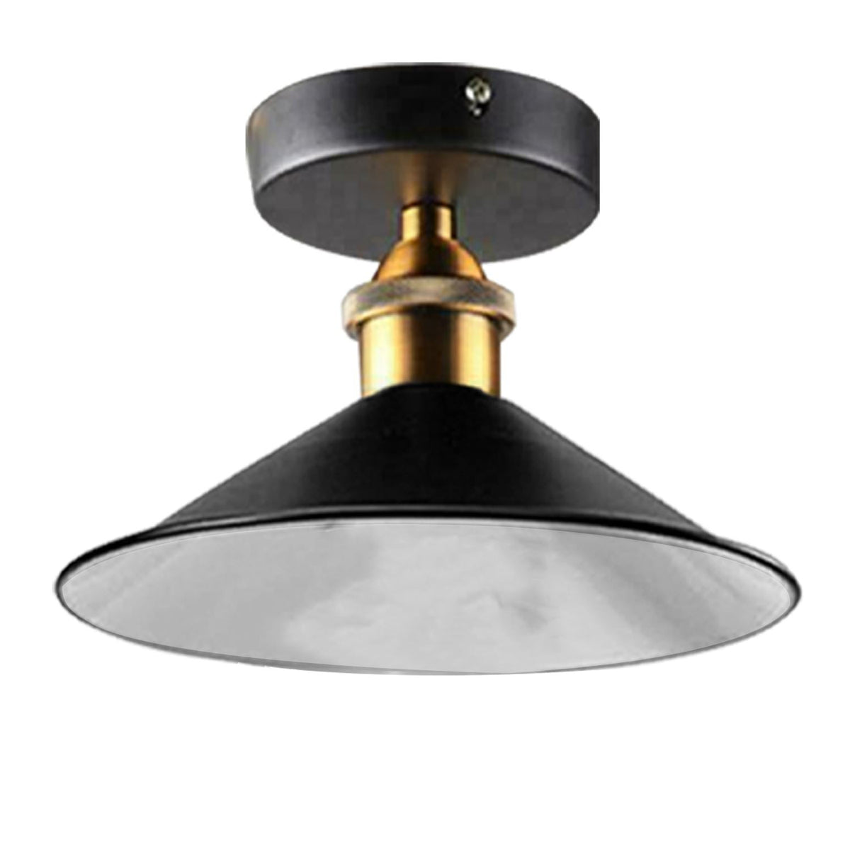 Semi Flush Ceiling Light – 22 cm Metal Cone Shade, Many Colours, E27 - Yellow Brass, Flat Cone 22 cm Black & White Inner, Without Bulb