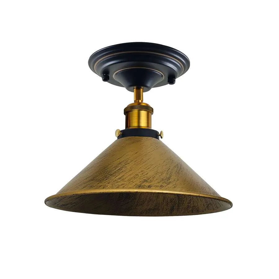 Semi Flush Ceiling Light – 22 cm Metal Cone Shade, Many Colours, E27 - Yellow Brass, Flat Cone 22 cm Brushed Brass, 140 mm Rose, Without Bulb