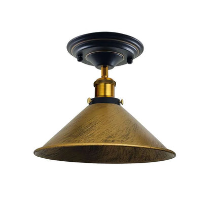 Semi Flush Ceiling Light – 22 cm Metal Cone Shade, Many Colours, E27 - Yellow Brass, Flat Cone 22 cm Brushed Brass, 140 mm Rose, Without Bulb