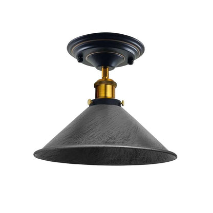 Semi Flush Ceiling Light – 22 cm Metal Cone Shade, Many Colours, E27 - Yellow Brass, Flat Cone 22 cm Brushed Silver, 140 mm Rose, Without Bulb