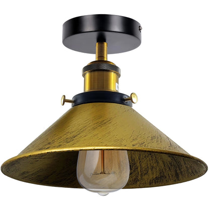 Semi Flush Ceiling Light – 22 cm Metal Cone Shade, Many Colours, E27 - Yellow Brass, Flat Cone 22 cm Brushed Brass, Without Bulb