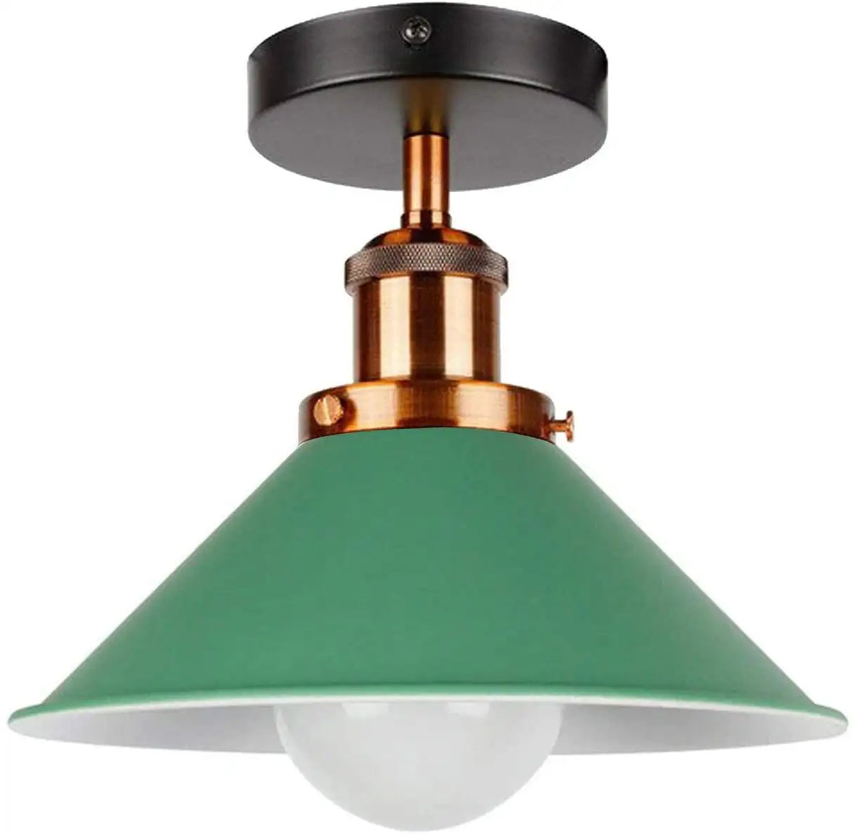 Semi Flush Ceiling Light – 22 cm Metal Cone Shade, Many Colours, E27 - Yellow Brass, Flat Cone 22 cm Green, Without Bulb